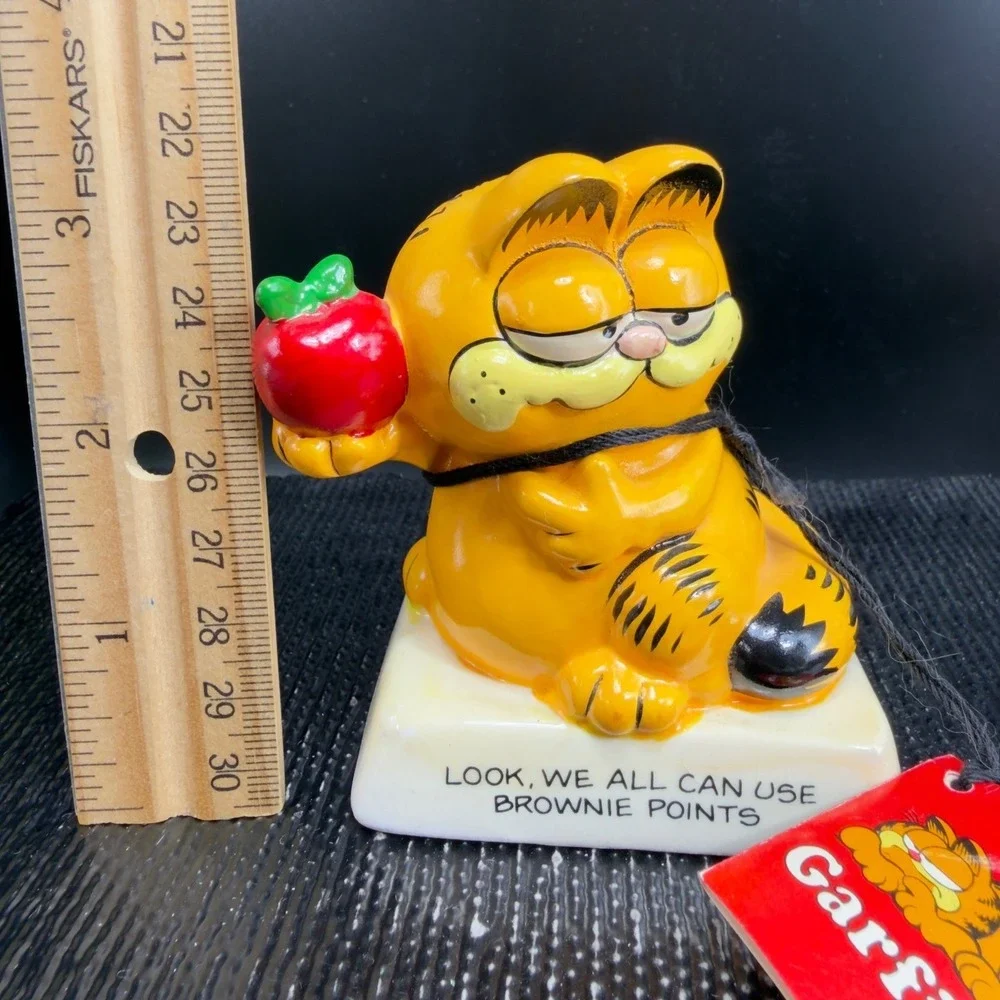 Vintage Garfield Enesco Ceramic Figurine Brownie Points Apple 1981 Japan Tag‎